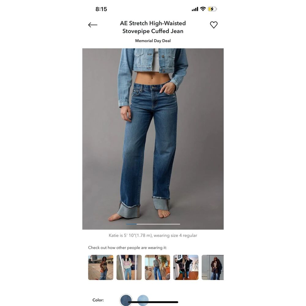 American Eagle Stovepipe Cuff Jeans High Rise Size 8 Straight Leg Denim Baggy